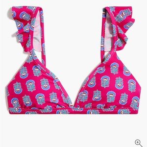 Floral ruffle-shoulder V-neck bikini top